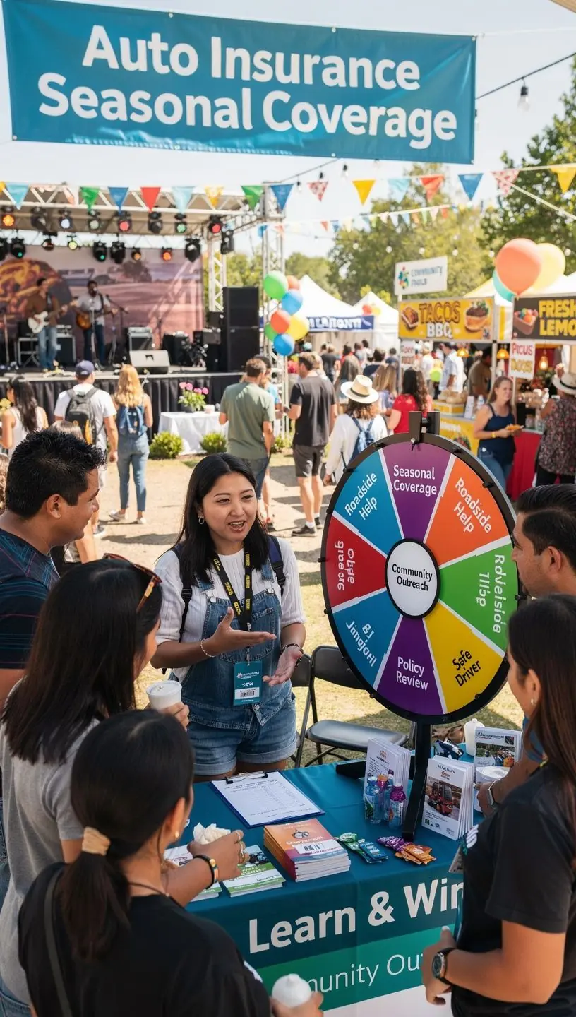 Tablica z informacjami na temat sezonowych ofert ubezpieczenia samochodowego.